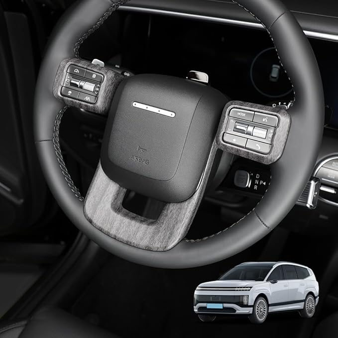 Steering Wheel Trim Cover Compatible with Santa FE 2024 2025 Hyundai IONIQ 9 Accessories(Wood Grain)