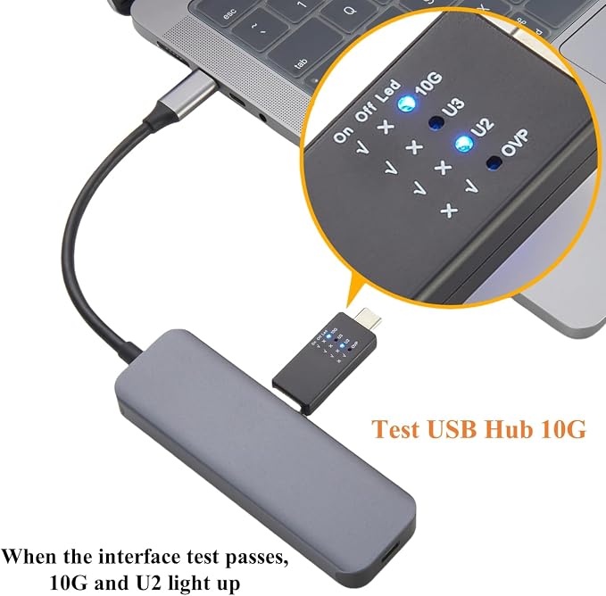 USB 10G Tester USB Type C 3.1/3.0/2.0 Hub Speed Voltage Test Tool Detection Trigger USB Port Analyzer with LED for Port Functionality QC Inspection (1PCS)