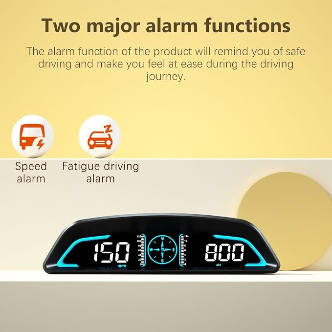 AZIJYV GPS Speedometer,Heads Up Display for Cars G3,Digital Speedometer for Car with Speed, Fatigue Driving Alarm,Overspeed Alarm,Speedometer for Car for All Vehicles