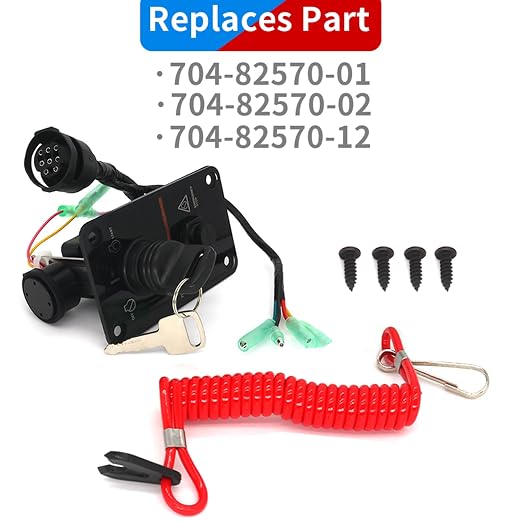 704-82570 Single Engine Key Switch Panel Assembly for Yamaha Outboard Model | Replaces 704-82570-12-00, 704-82570-08-00, 704-82570-01-00, Fits Yamaha 2 Stroke & 4 Stroke mechanical shift outboard motors