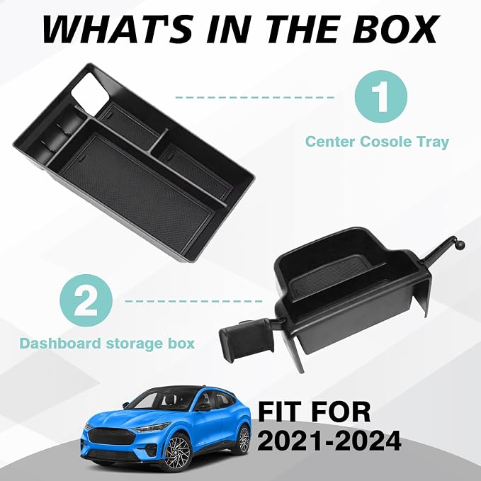 BestEvMod AOSK Center Console Organizer & Screen Back Organizer Compatible with 2021-2024 Mustang Mach E Middle Storage Box with Coin Holder 2PCS Set (V1 Console+Screen Back)