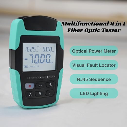 TM530 4-in-1 Fiber Optic Tester — Optical Power Meter -70~+10 dBm, 10km VFL Visual Fault Locator, RJ45 Cable Tester & LED Light, Rechargeable, FC/SC/ST Fiber Light Meter