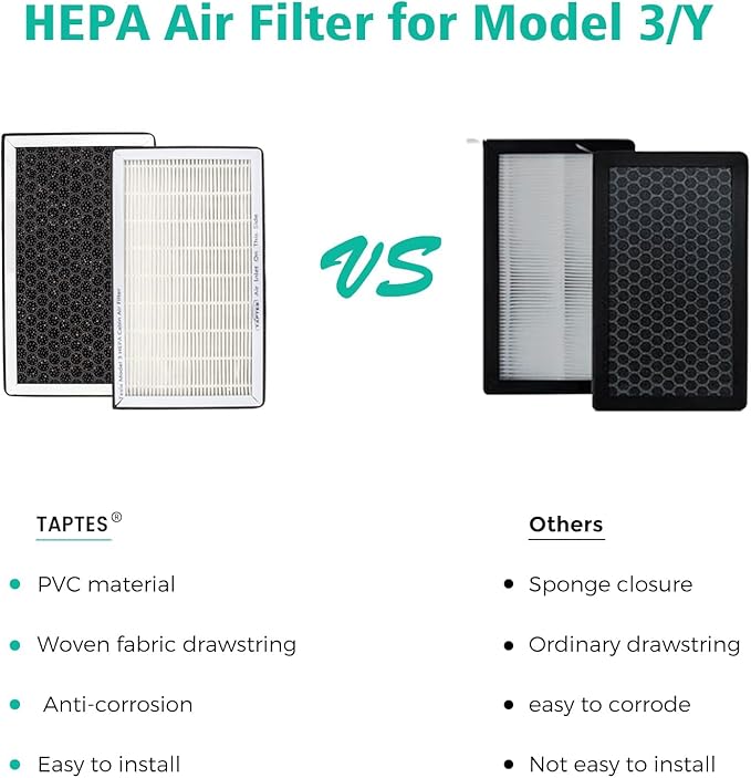 TAPTES HEPA Air Filter for Tesla Model 3 Model Y 2016-2025, Cabin Air Filter Replacement 2 Pack with Activated Carbon,For Model 3 Model Y Accessories