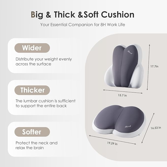 FLORICH Car Seat Cushion and Back Support for Car Ultrathick Memory Foam Office Chair Cushions with Lumbar Support Pillow for Sciatica & Back & Tailbone Pain Relief (Grey)
