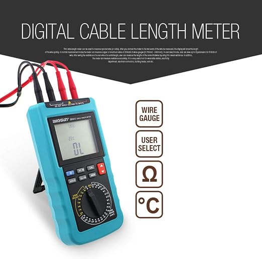 allsun Digital Electric Cable Resistance Tester Cable Wire Length Meter Ohm Resistance Meter Up to 30KM/100000 ft Measured in m㎡(NOT AWG)