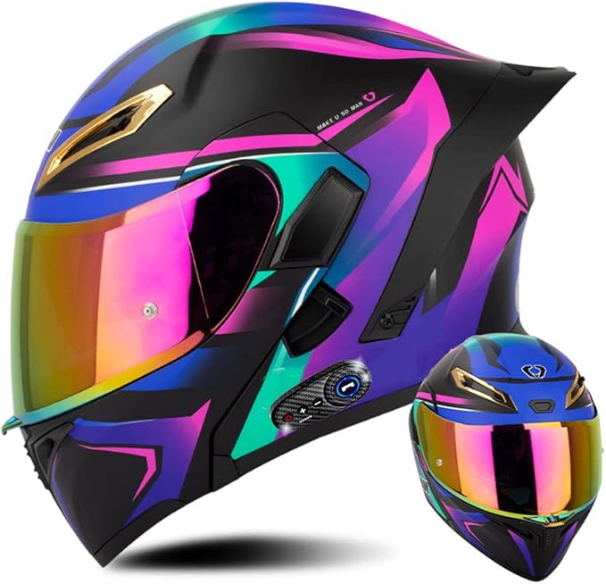 Full Face Motorcycle Bluetooth Helmets DOT Approved for Men Women Adults, Dual Visors Flip up Modular Bluetooth Integrated Motorcycle Helmet