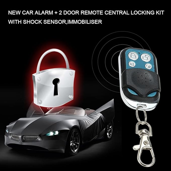 Shkalacar NEW Car Alarm System with 2 Door Remote Central Locking Kit Shock Sensor Immobiliser, Security Antitheft Alarm Systems with Keyless Entry