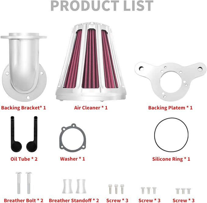 Air Cleaner Filter 90° Forward-Facing Intake Kit CNC Fit for Harley Touring Softail Dyna Sportster XL (Chrome Housing Red Element, B For Touring 00-07,Softail 00-15,Dyna 00-17)
