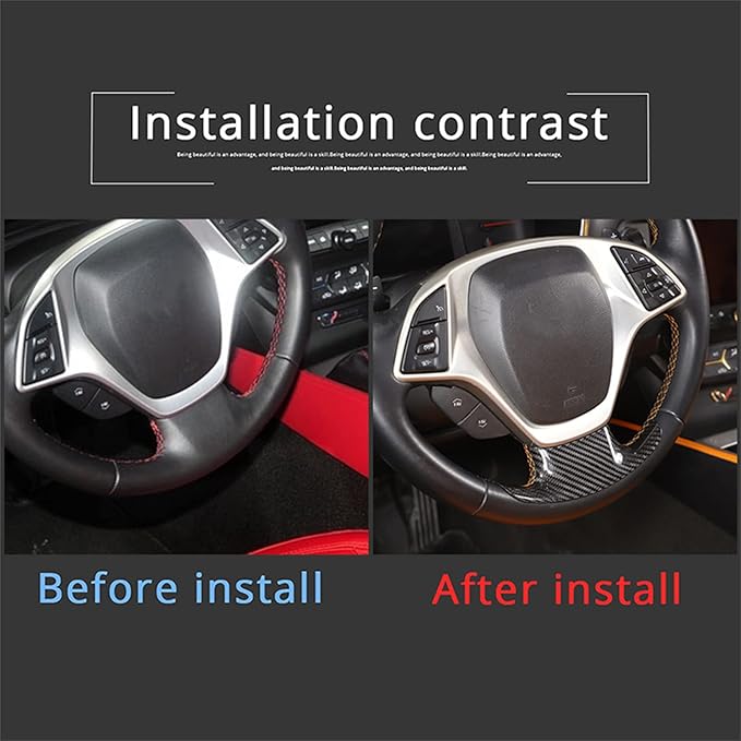 Steering Wheel Cover Trim Real Carbon Fiber 1PCS Compatible with Corvette C7 Z06 Z51 ZR1 Stingray 2014 2015 2016 2017 2018 2019 (Black Carbon)