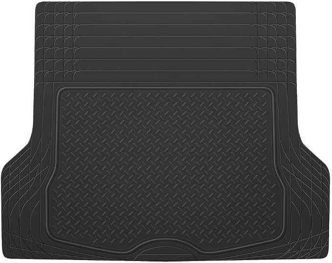 Motor Trend MT-923-BK Black FlexTough Contour Liners-Deep Dish Heavy Duty Rubber Floor Mats for Car SUV Truck + BDK MT-785-BK Black Heavy Duty Cargo Floor Mat-All Weather Trunk Protection