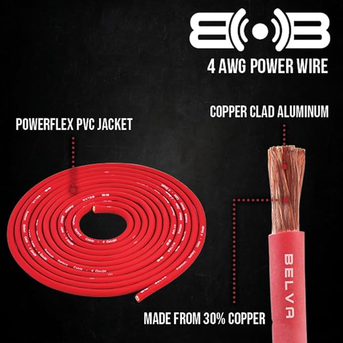 Belva True 4 Gauge AWG Premium CCA Amplifier Wiring Kit Without RCA Cable - BPK4 RED