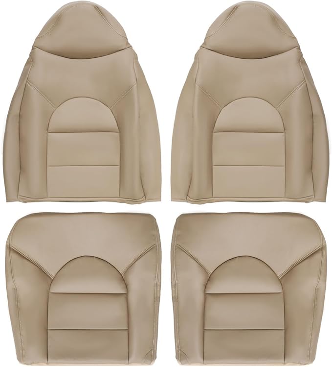 Seat Covers Compatible with F Series 250 350 450 550 1999 2000 | Tan leather bottom and top lean back seat covers compatible with F series 250 350 450 550 1999 2000 driver passenger side
