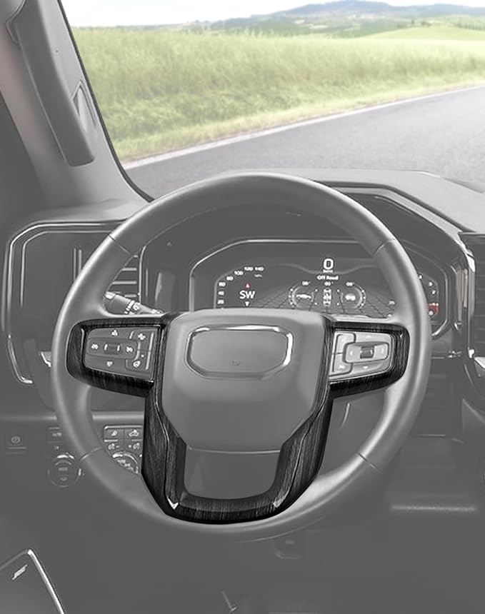 Voodonala Black Wood Grain Steering Wheel Panel Trim Cover fit for GMC-Sierra 1500 2019-2025 & GMC-Sierra 2500HD/3500HD 2020-2024, for GMC-Yukon 2021-2024