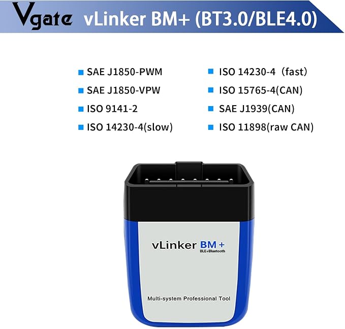 Vgate vLinker BM+ Bluetooth LE OBD2 Scanner Diagnostic Tool Bimmercode, Code Reader for BMW, Supports iOS & Android & Windows