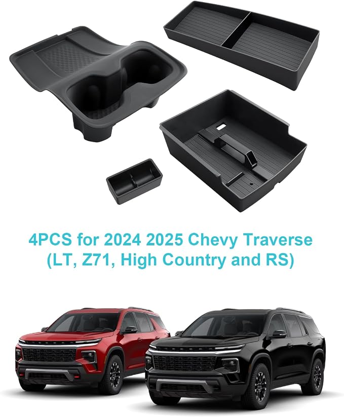 CDEFG 4PCS for 2025 2026 Chevy Traverse Center Console Organizer with Handle for 2024-2026 Chevrolet Traverse Accessories Console Cup Holder Dash Organizer Coin Holder
