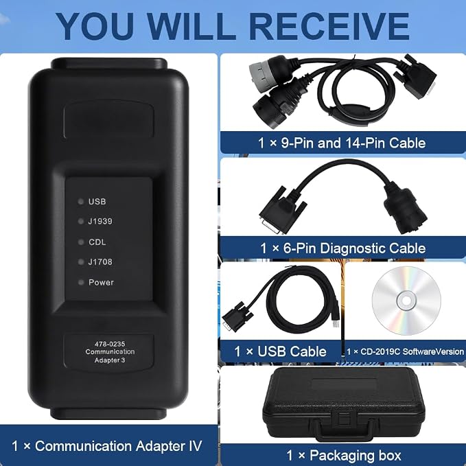 478-0235 538-5051 ET4 Communication Adapter 3 Tool ET-4 IV Diagnostic Adapter 2019C Version for CAT Heavy Equipment with 6 & 9&14 Pins Cable 478-0235