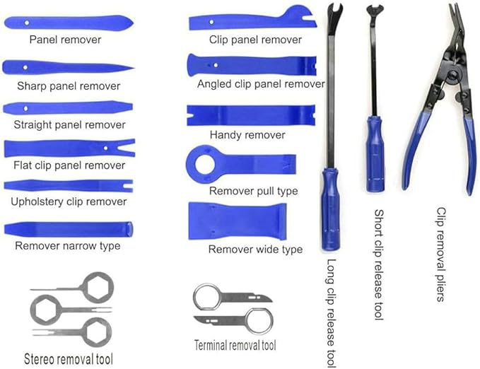 19Pcs Trim Removal Tool Set, Car Panel Door Audio Trim Removal Tool Kit for Automotive Auto Clip Pliers Fastener Remover Nylon Tool Set Vehicle Dash Radio Audio Installer with Storage Bag AUTR19NBL