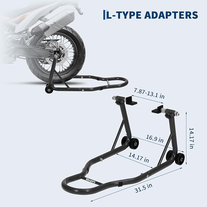 Garvee Motorcycle Stands Front and Rear, 900 LB Heavy Duty Front & Rear Wheel Lift Combo with Prong Adapters+L Adjustable Swingarm Spool, Universal Paddock Stands for Most Motorcycles, Black