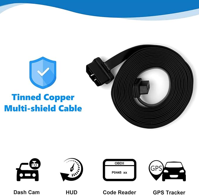 JUTA OBD2 Extension Cable Ultra-Long 16ft/5m Low Profile OBD-II 16-Pin Male to Female Extension Cord for GPS, Diagnostic Scanner and Code Reader - 16ft/5m