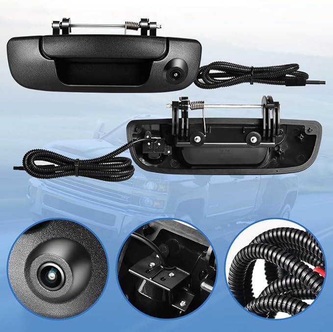 Rear Tailgate Handle Backup Camera Compatible with Dodge Ram 1500 2500 3500 2002-2008 Rear View Reverse Back Up Camera RCA Connector with Key Hole-Textured Black, 55276237AA