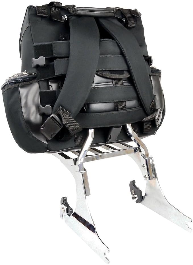 Milwaukee Leather SH602S Medium Black Textile Two Piece Studded Touring Sissy Bar Motorcycle Bag - Medium