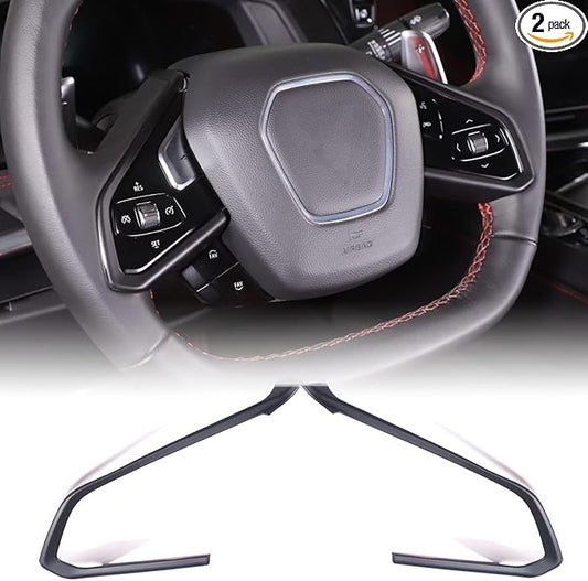 Steering Wheel Button Cover Compatible with Chevrolet Corvette C8 2020-2023, Steering Wheel Frame Trim, Car Steering Wheel Panel Protection Frame Molding Sticker (ABS-Matte Black)