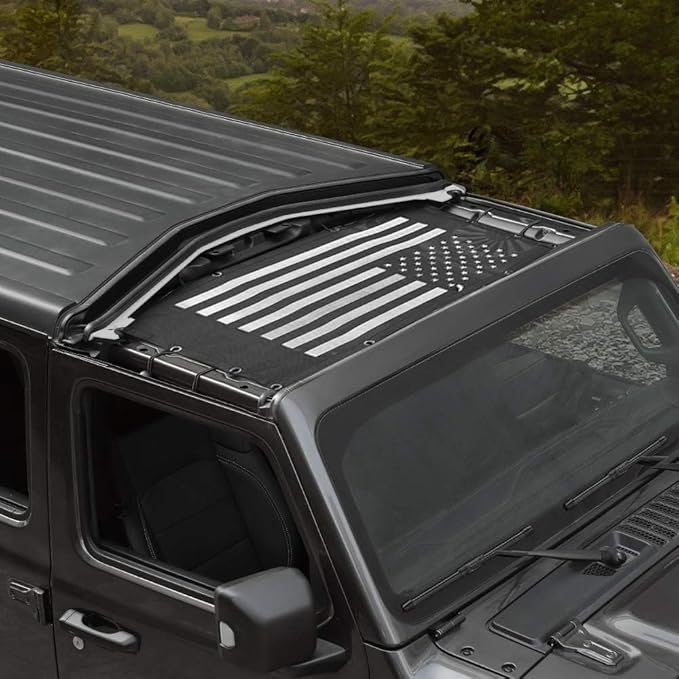 Voodonala for Jeep JL Sunshade Sun Shade Bikini Top Sunblock Mesh Heat Shield Mesh for 2018-2025+ Jeep Wrangler JL JLU 2/4 Door & 2020-2025 Gladiator JT, Block Heat Block UV Rays Flag