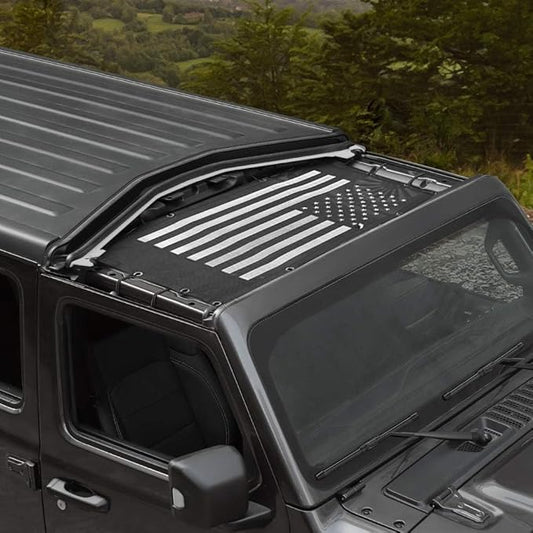Voodonala for Jeep JL Sunshade Sun Shade Bikini Top Sunblock Mesh Heat Shield Mesh for 2018-2025+ Jeep Wrangler JL JLU 2/4 Door & 2020-2025 Gladiator JT, Block Heat Block UV Rays Flag