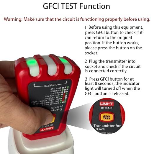 UNI-T UT25A Digital AC Circuit Breaker Finder and Tracker Kit with Electrical Integrated GFCI Outlet Socket Tester, Working on AC 90-120V, Adjustable Sensitivity Buzzer Indication, Flashing LEDs