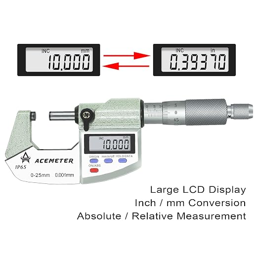Digital Micrometer Precision Professional 0-1" (0-25mm) Range, 0.00005" (0.001mm) Resolution,Large Screen Digital Micrometer, Meets IP65 Specifications with Standard Ratchet Stop