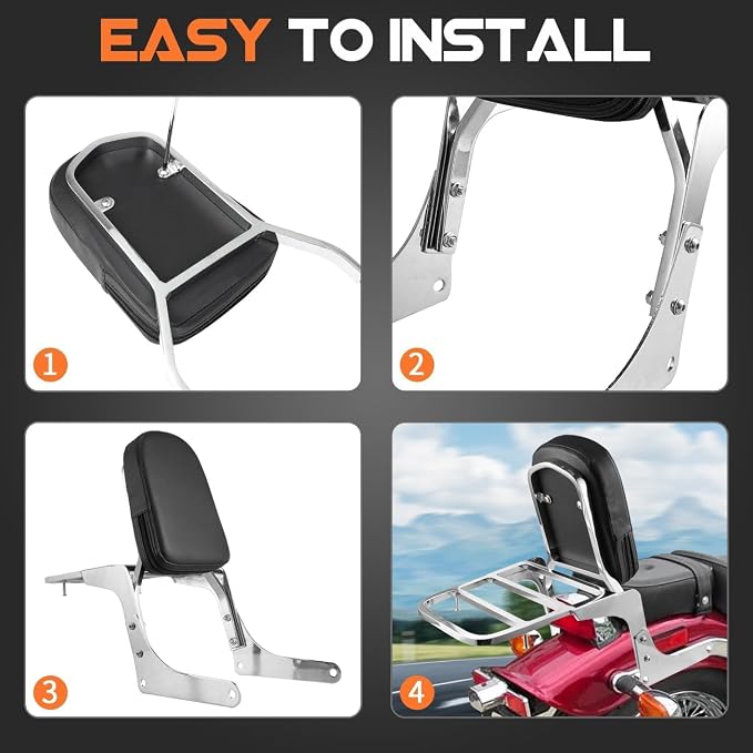 Compatible Motorcycle Sissy Bar Backrest + Luggage Rack Pad Compatible for Honda CA250 Rebel 250 CMX250 Heavt-Duty Silver