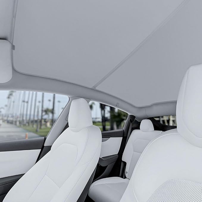 VION Tesla Model Y Roof Sunshade (2026–2025 New Model Y) – Full Blackout (No Light Transmission), Cooler Cabin, Dual-Layer Fabric with Graphene-Enhanced UV Coating, No Sagging – Gray