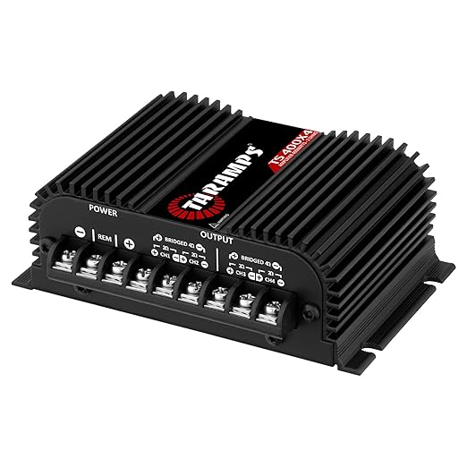 Taramps TS 400x4 2 Ohms Black Multichannel Stereo Amplifier 400 Watts Rms, 4 Channels, Full Range, Car Audio Digital 2 Bridged Channel, Crossover High/Low Pass, with RCA and Automatic High Level Input