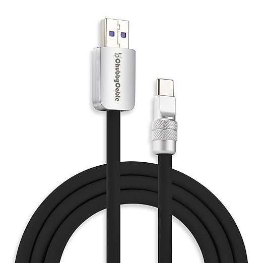 chubbycable Chubby 2.0 USB C 120W Fast Charging Cable Silicone Soft Durable USB C Cable Extra Thick Charger Cord Compatible with iPhone 17-15 Series iPad, Black, USB-A to Type-C, 9.8FT