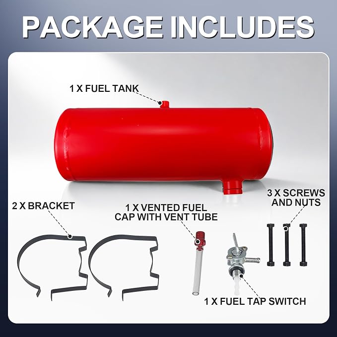 Red Gas Tank Fuel Tank Aluminum Cylinder 6 x 18" Center Fill 2 Gallon minibike gas fuel tank For Golf Cart ,Motorcycle ,Dune Buggy ,mini bike ,go kart