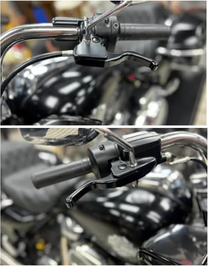 3 Finger 5.9" CNC Shorty Hand Control Lever Kit - Brake & Clutch Levers for Harley Touring (21+ with Spring) - Black Aluminum, Chrome Finish