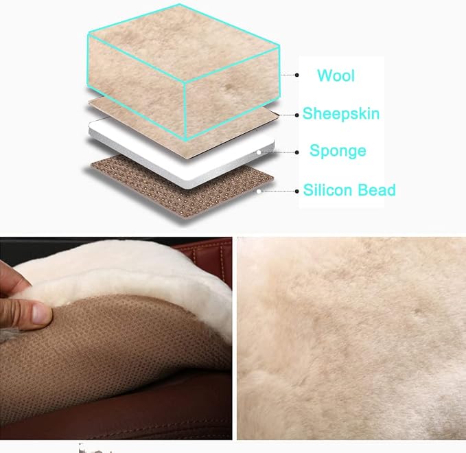 OGLAND 2 Pack Fuzzy Sheepskin Car Seat Covers| Fluffy Front Seat Cushions | Plush Soft Fur Protectors for Car Bucket Seats Accessories| Year-Round Comfort for Long Road Trips | Pearl