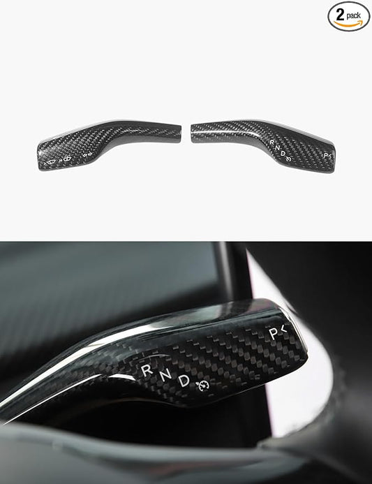 TPARTS Steering Lever Cover for Tesla Model 3 (2018-2023) Model Y (2020-2024),Real Carbon Fiber Stalk Gear Column Shift Cover Tesla Steering Wheel Accessories 2 PCS (Glossy Black)