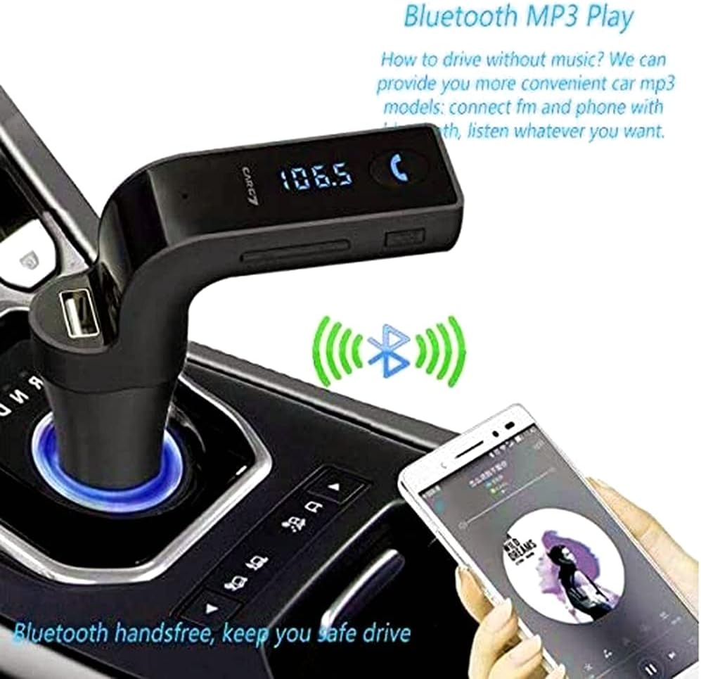 Bluetooth FM Transmitter for car,TIANSHILI handsfree Bluetooth Receiver Car Kit with Mic/TF Card/USB Drive/AUX Play for iPhone,iPad and Other Android Phones-Black