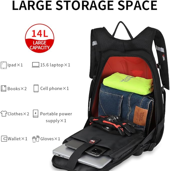 Motorcycle Backpack Waterproof Large Capacity Carbon Fiber Rider Backpack Hard Shell Reflective Motorbike Travel Suitcase Light Version (Black)
