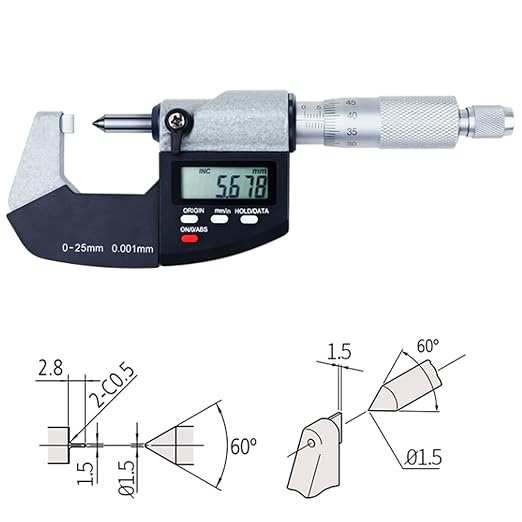 Crimp Height Digital Micrometer, Electronic Micrometer Measuring Tool, 0-1"/0-25mm, 0-1"/0.00005", Inch/Metric