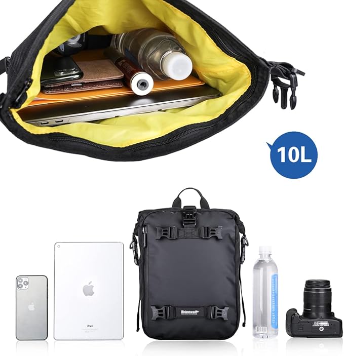 Rhinowalk Motorcycle Tail Bag 10L Waterproof Motor Pannier Bag Motor Travel Luggage Motorbike Rear Rack Trunk Storage Bag Professional Motorcycle Accessories-Black