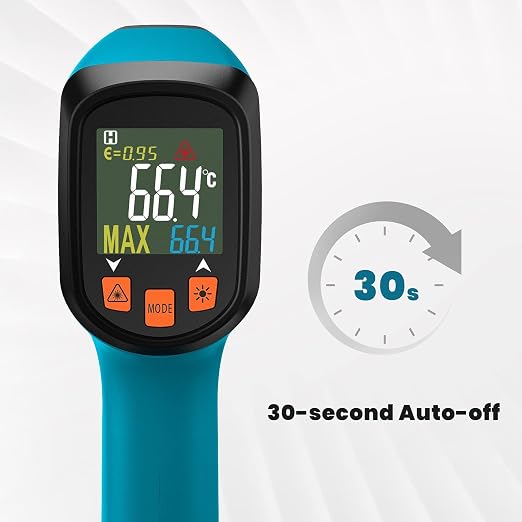 Tilswall Infrared Thermometer, Laser Temperature Gun, -50°C~600°C (-58F~1112F)with Adjustable Emissivity, for Cooking/Pizza Oven/BBQ/Vehicle Repair, Meat Thermometer included, Not for Human(blue),W301