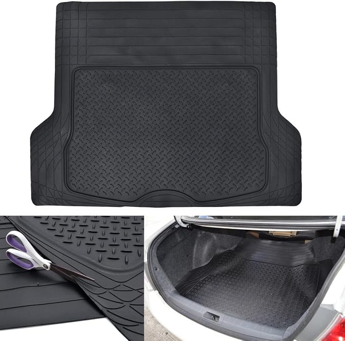 Motor Trend MT-923-BK Black FlexTough Contour Liners-Deep Dish Heavy Duty Rubber Floor Mats for Car SUV Truck + BDK MT-785-BK Black Heavy Duty Cargo Floor Mat-All Weather Trunk Protection
