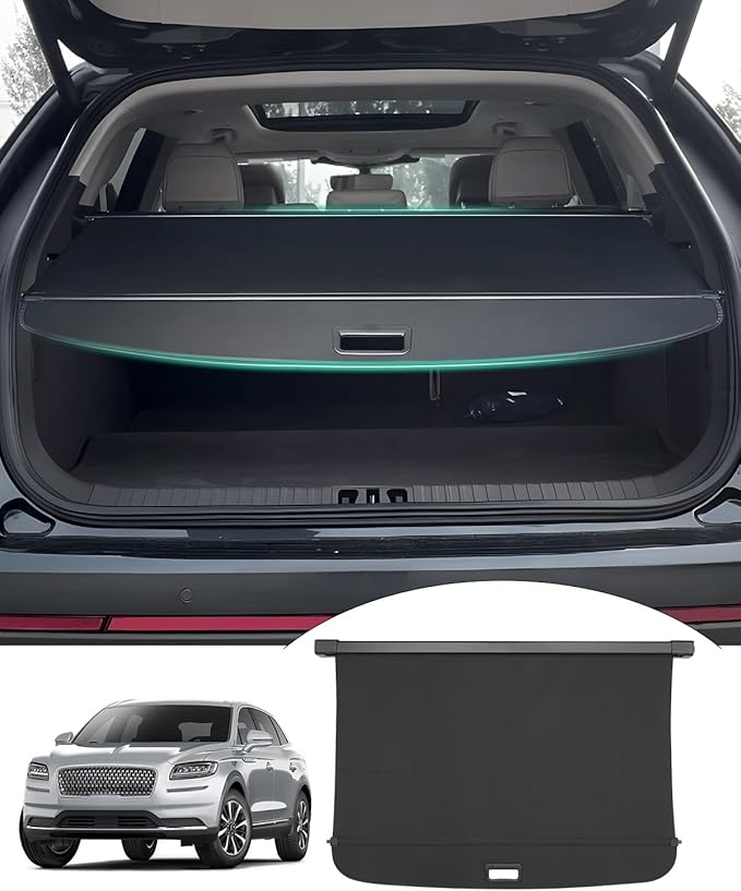 Powerty Retractable Cargo Cover for 2024-2026 Lincoln Nautilus-Canvas Texture Trunk Cover Privacy Screen Rear Security Shade for Nautilus Accessories