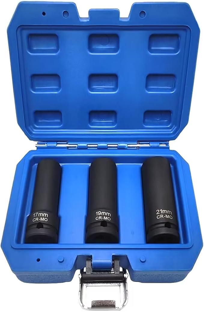 3PCS Twist Lug Nut Socket Set - 1/2 inch Drive Damaged Wheel Nut Lock Remover Extractor - Rusted & Stubborn Locking wheelNut Removal Tool Kit with Metric 17mm 19mm 21mm Sockets