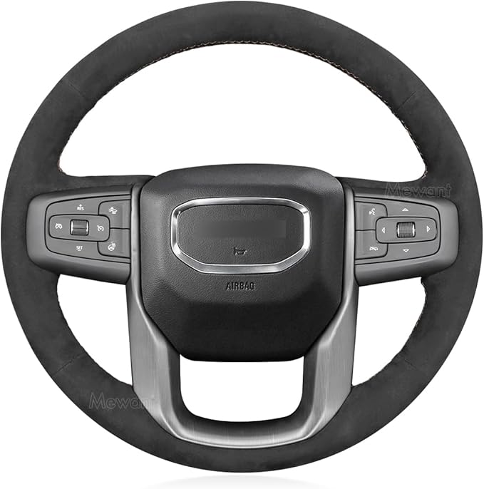 MEWANT Hand Stitched Steering Wheel Cover Wrap for GMC Sierra 1500 2019-2023 Sierra 1500 Limited 2022 Sierra 2500 2020-2024 Sierra 3500 2020-2024 Yukon (XL) 2021-2023, Alcantara Customize