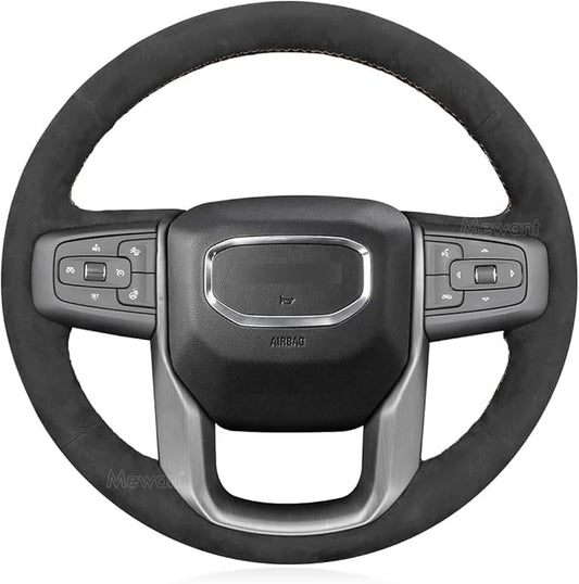 MEWANT Hand Stitched Steering Wheel Cover Wrap for GMC Sierra 1500 2019-2023 Sierra 1500 Limited 2022 Sierra 2500 2020-2024 Sierra 3500 2020-2024 Yukon (XL) 2021-2023, Alcantara Customize