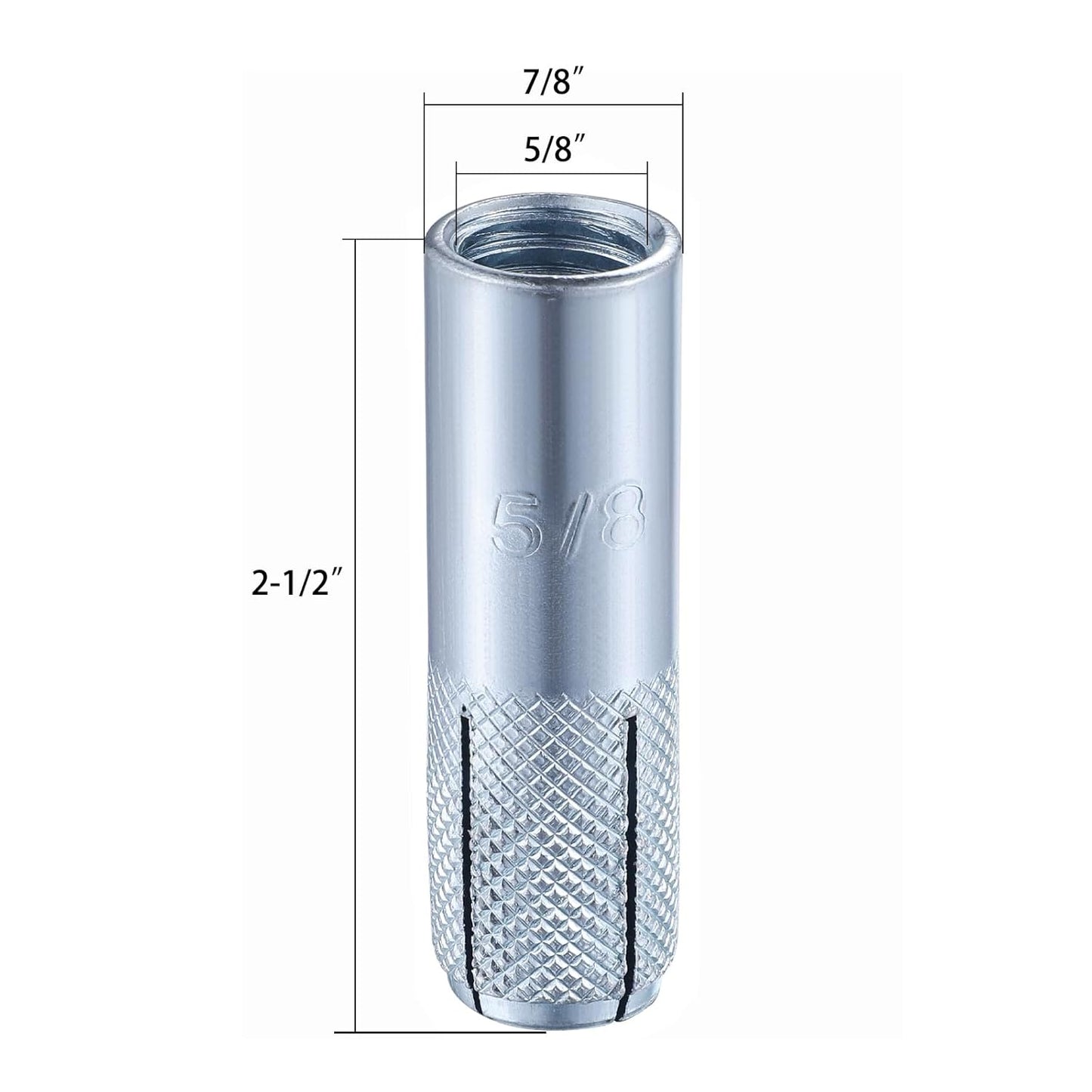 Wensilon(20 pcs) 5/8"-11 Premium Zinc Plated Carbon Steel Drop in Anchors Assortment, Knurled Drop-in-Anchor for Solid Concrete, Internal Forced Expansion Screw Bolts