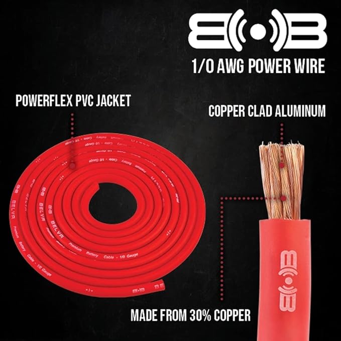 Belva BBG3KT 1/0 AWG Big 3 Upgrade Kit with CCA Wire for Audio Systems up to 250 Amps